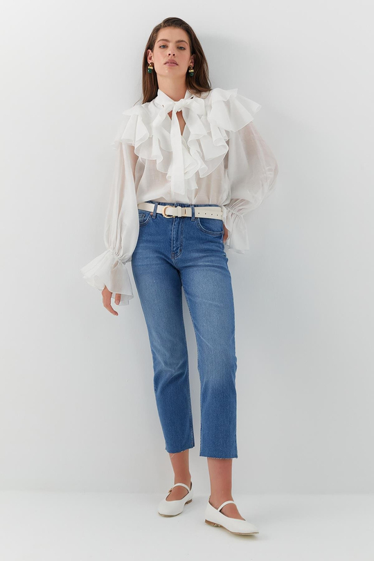 Yüksek Bel Slim Fit Jean Pantolon Mavi