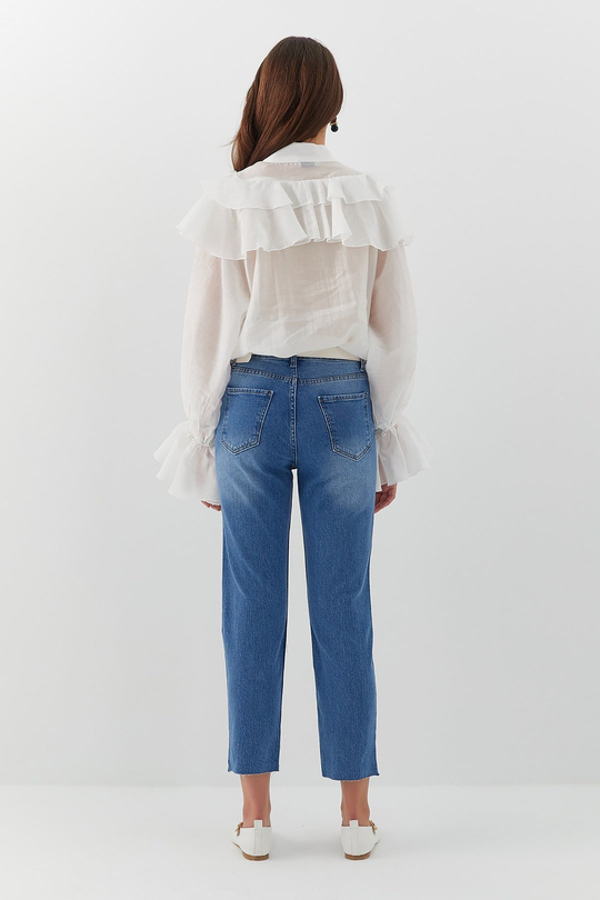 Yüksek Bel Slim Fit Jean Pantolon Mavi