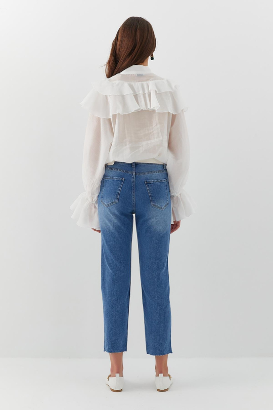 Yüksek Bel Slim Fit Jean Pantolon Mavi