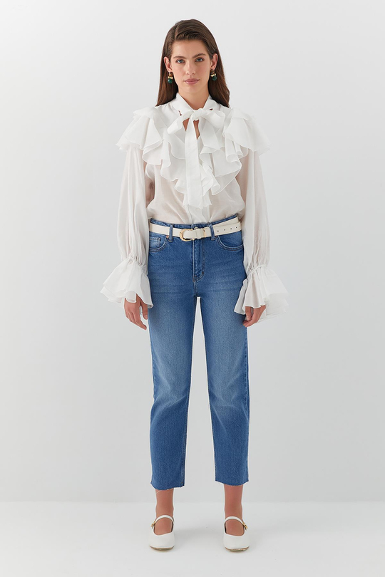 Yüksek Bel Slim Fit Jean Pantolon Mavi