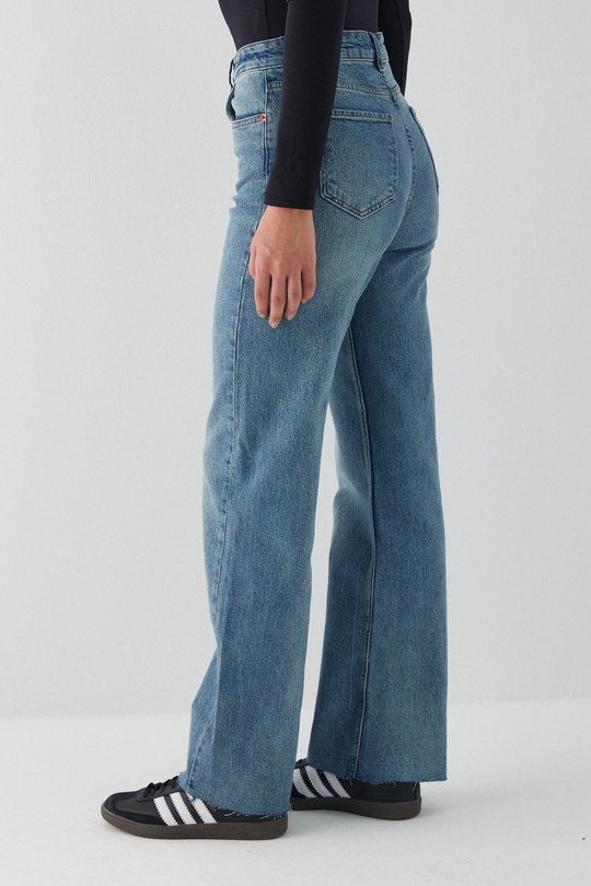 Yüksek Bel Straight Leg Jean Pantolon Mavi