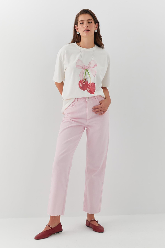 Yüksel Bel Straight Leg Jean Pantolon Pembe