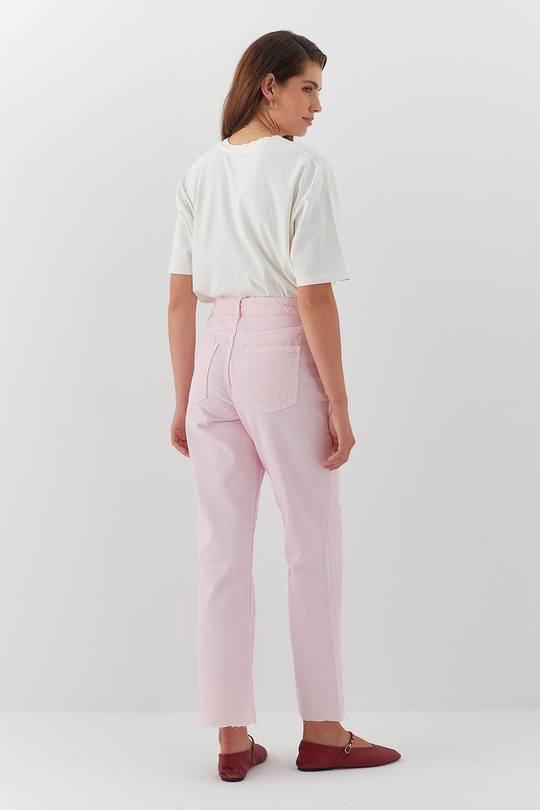 Yüksel Bel Straight Leg Jean Pantolon Pembe