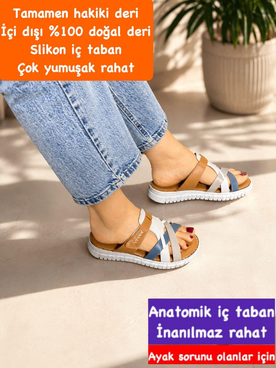 Buğra erol Hakiki Deri slikon yumuşak tabanlık krem mavi eleni
