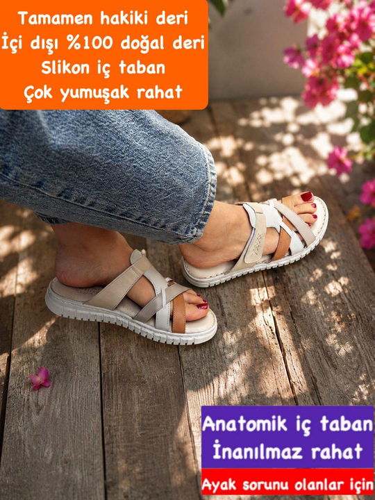 Buğra erol Hakiki Deri slikon yumuşak tabanlık krem taba  mavi eleni