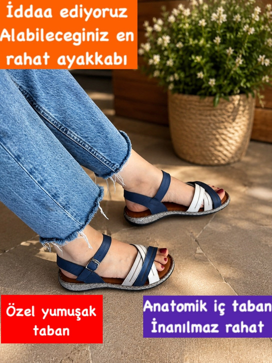 Buğra erol Hakiki Deri slikon yumuşak tabanlık navy blue  sandelet