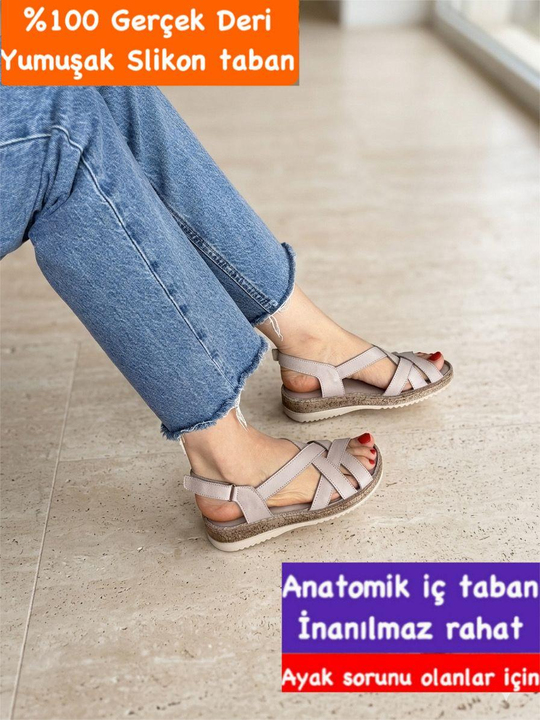 Buğra erol Hakiki Deri slikon yumuşak tabanlık sandelet krem çapina