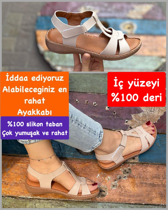 Buğra erol İçi Hakiki Deri slikon yumuşak tabanlı sandelet narcissus kremd -5647