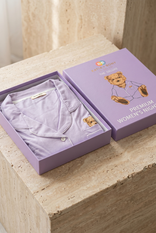 Kadın Teddy Desenli Kutulu Lila Pijama Takımı