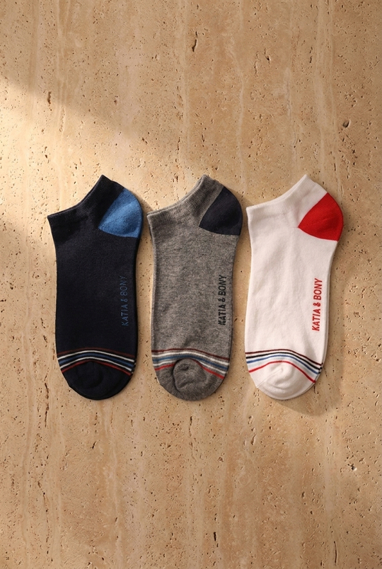 3 lü Paket Retro Erkek Patik Çorap Beyaz/Lacivert/GREY