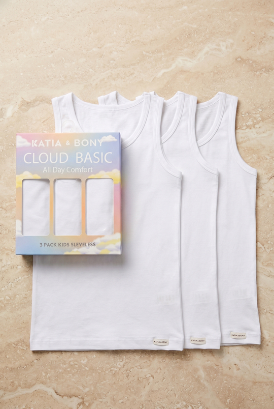 3lü Paket Basic Kutulu Çocuk Atlet Beyaz