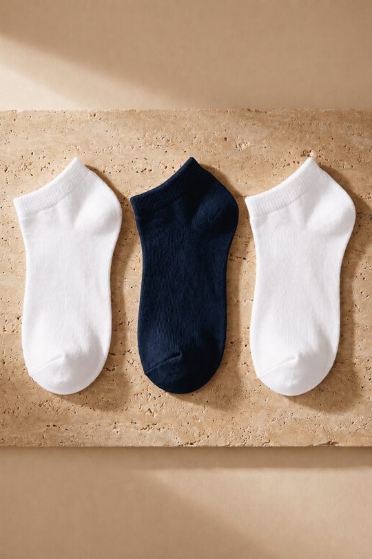 Çocuk 3lü Super Bambu Step Okul Çorabı Beyaz/Beyaz/Lacivert