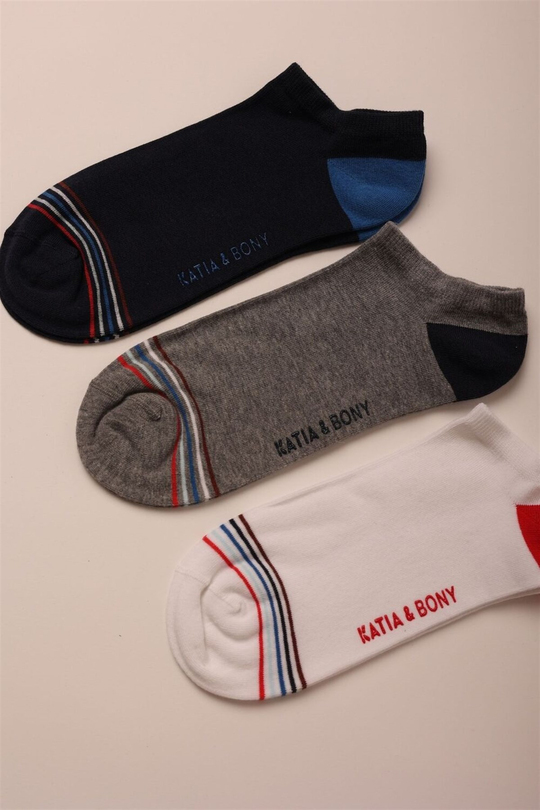 3 lü Paket Retro Erkek Patik Çorap Beyaz/Lacivert/GREY