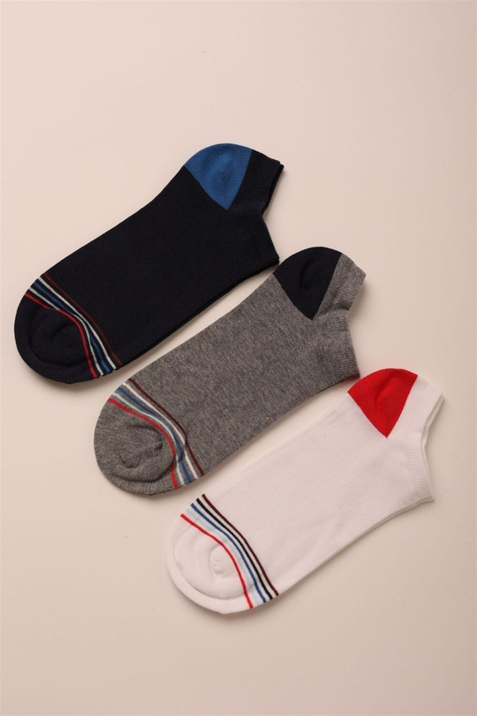 3 lü Paket Retro Erkek Patik Çorap Beyaz/Lacivert/GREY