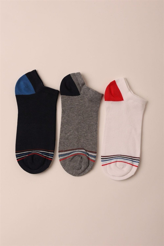 3 lü Paket Retro Erkek Patik Çorap Beyaz/Lacivert/GREY