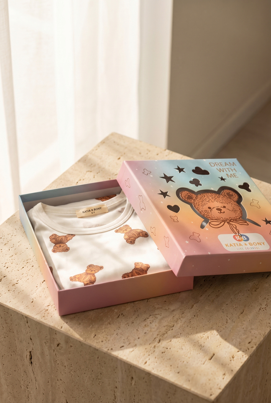 Çocuk Teddy Desenli Kutulu Pijama Takımı