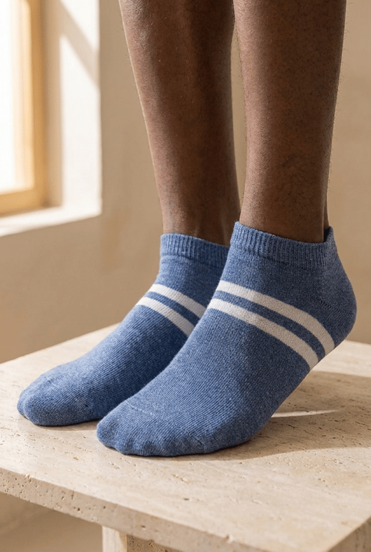 Erkek Şeritli Basic Step Çorap Mavi