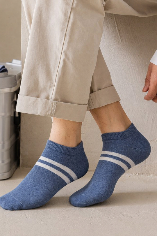 Erkek Şeritli Basic Step Çorap Mavi
