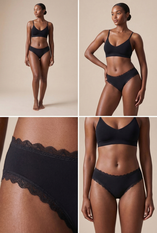 Kadın 3lü Dantelli Basic Slip Külot Siyah/Beyaz/Nude