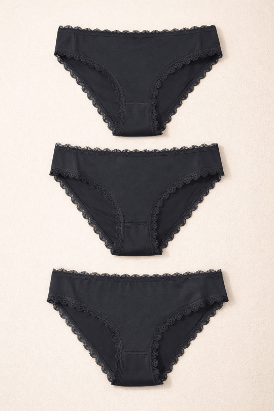 Kadın 3lü Dantelli Basic Slip Külot Siyah