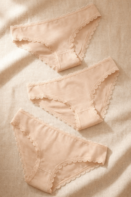 Kadın 3lü Dantelli Basic Slip Külot Ten