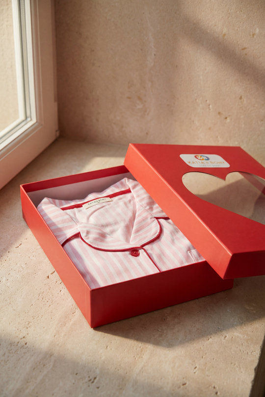 Kız Çocuk Kalpli Kutulu Çizgili Pijama Takımı Pembe