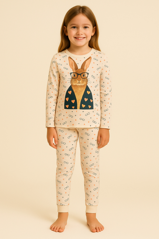 Kız Çocuk Tavşan Desenli Kutulu Pijama Takımı