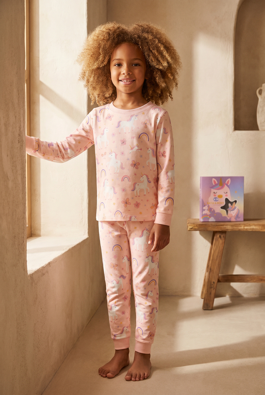 Kız Çocuk Unicorn Desenli Kutulu Pijama Takımı