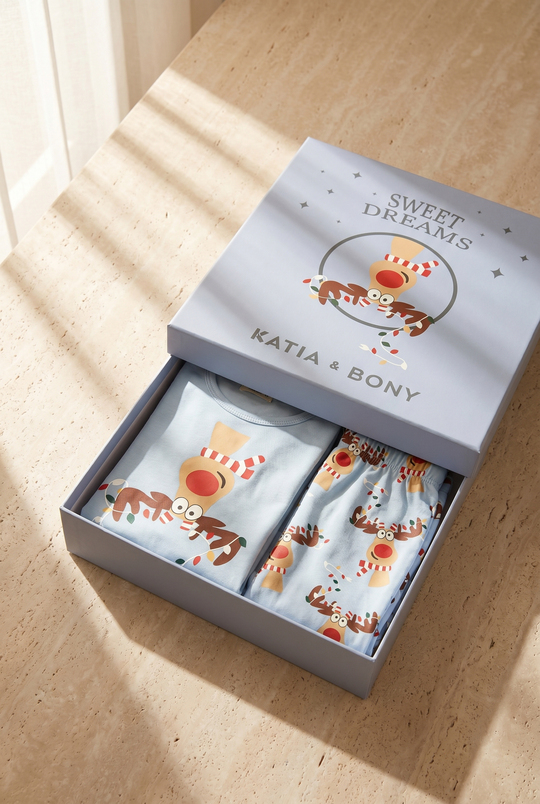 Lovely Deer Kutulu Çocuk Pijama Takımı Mavi