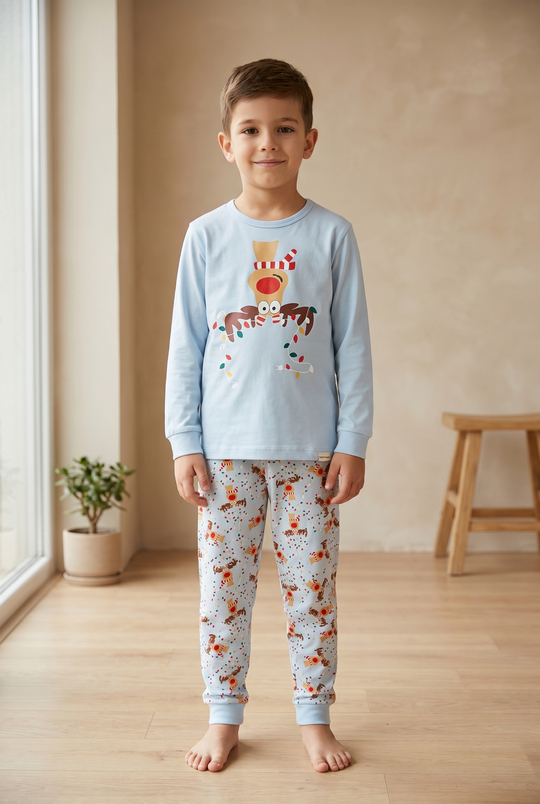 Lovely Deer Kutulu Çocuk Pijama Takımı Mavi