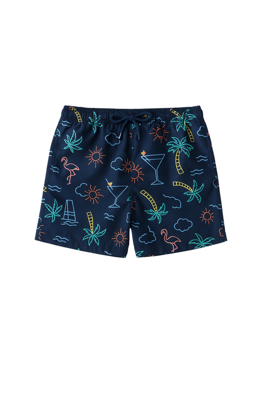 Boys Palm Tree Patterned Swim Shorts Navy Blue