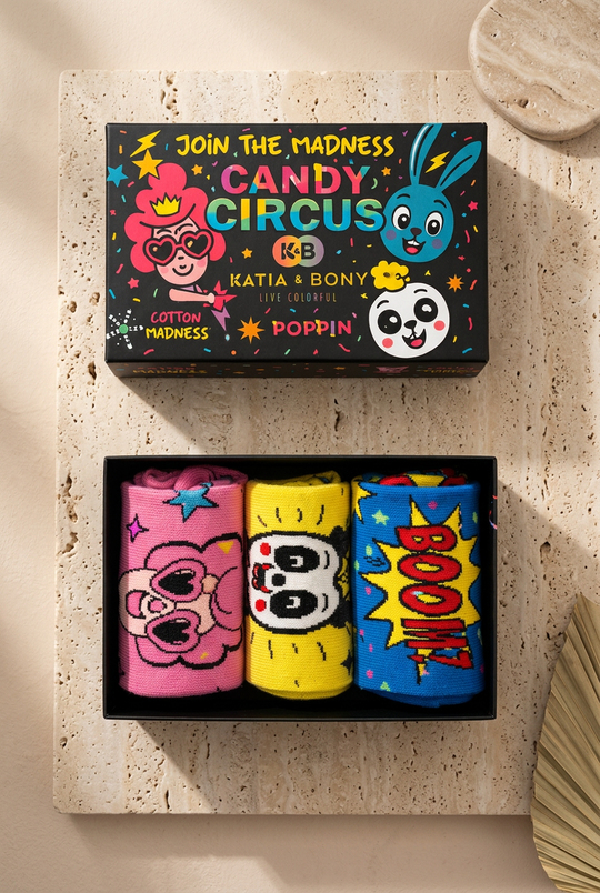 Unisex 3lü Candy Desenli Kutulu Soket Çorap
