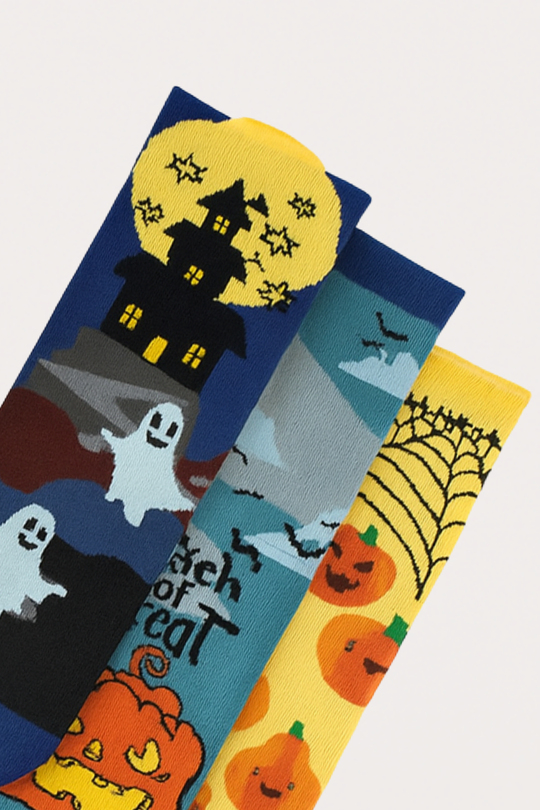 Unisex Halloween Desenli 3lü Kutulu Soket Çorap 