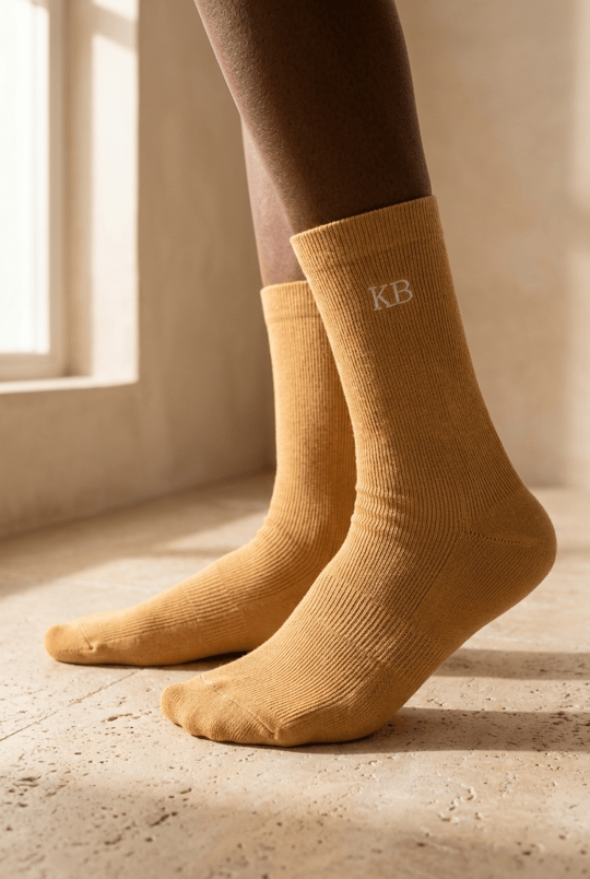 Unisex K&B Nakışlı Soket Çorap Açık Kahve
