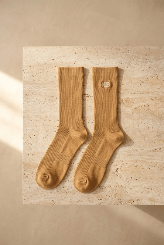 Unisex K&B Nakışlı Soket Çorap Açık Kahve