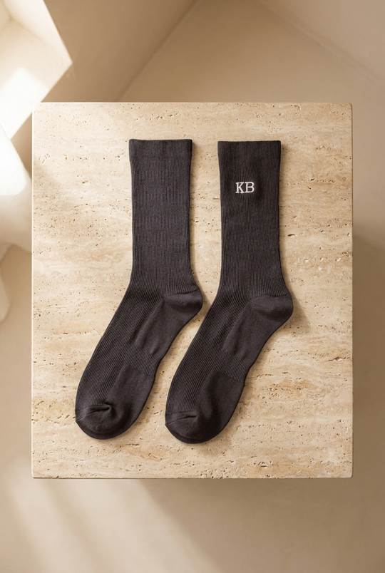 Unisex K&B Nakışlı Soket Çorap Antrasit