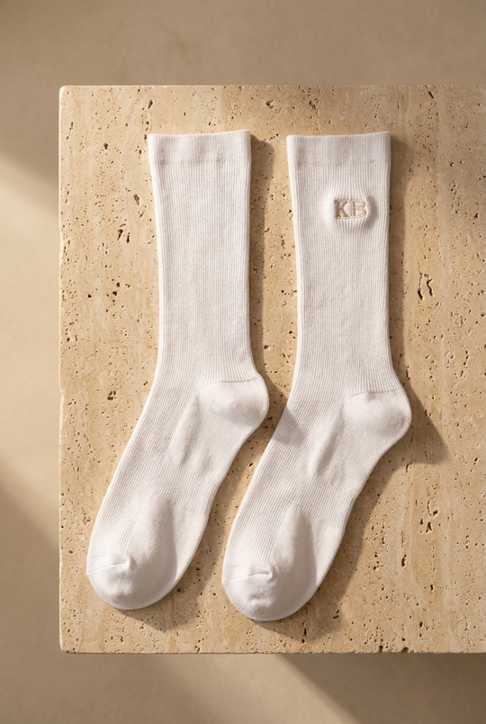 Unisex K&B Nakışlı Soket Çorap Beyaz
