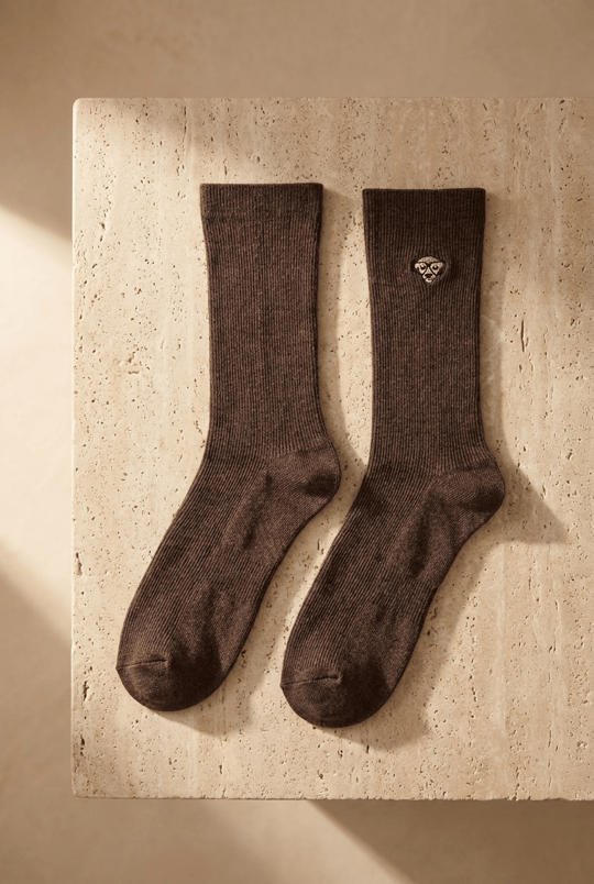 Unisex Köpek Nakışlı Soket Çorap Kahverengi Melanj