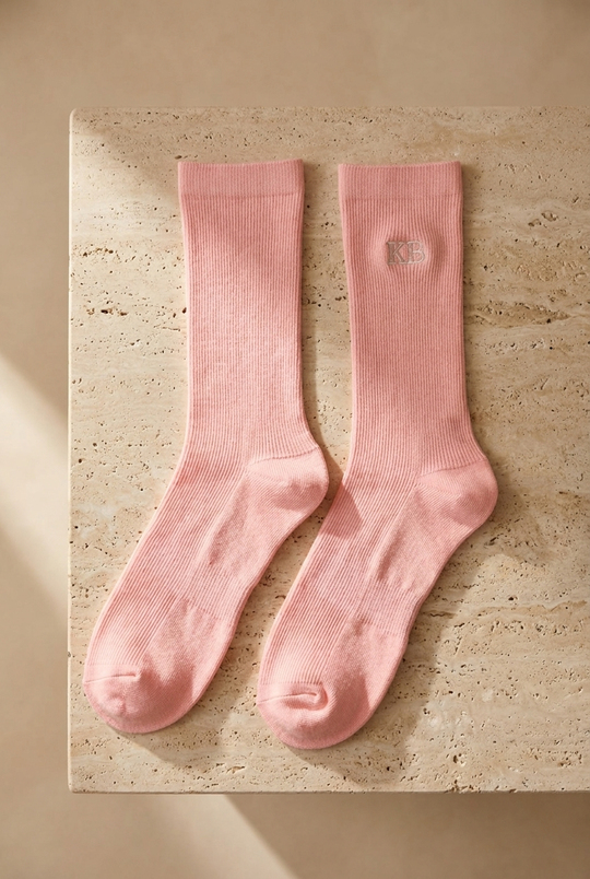 Unisex K&B Nakışlı Soket Çorap Pembe