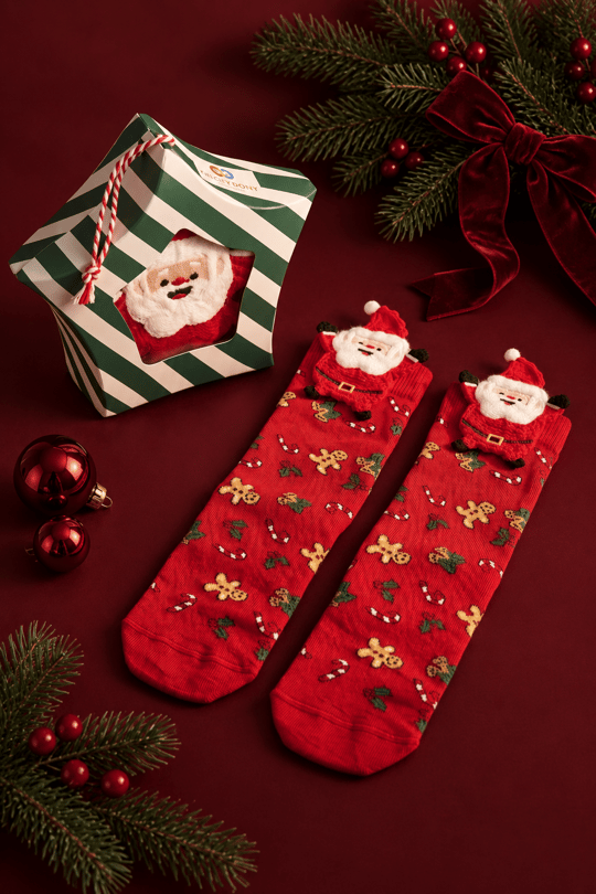 Unisex Yılbaşı Temalı Kutulu Noel Baba Aksesuarlı Soket Yılbaşı Çorabı