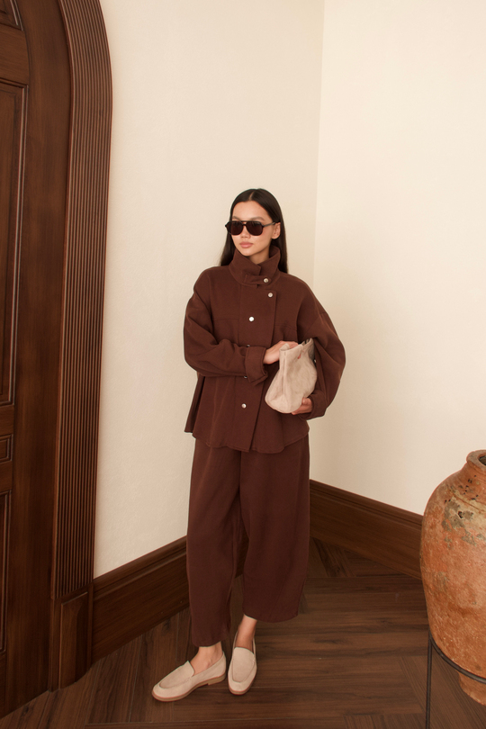 Çıt Çıtlı Pantolon Takım - KAHVE