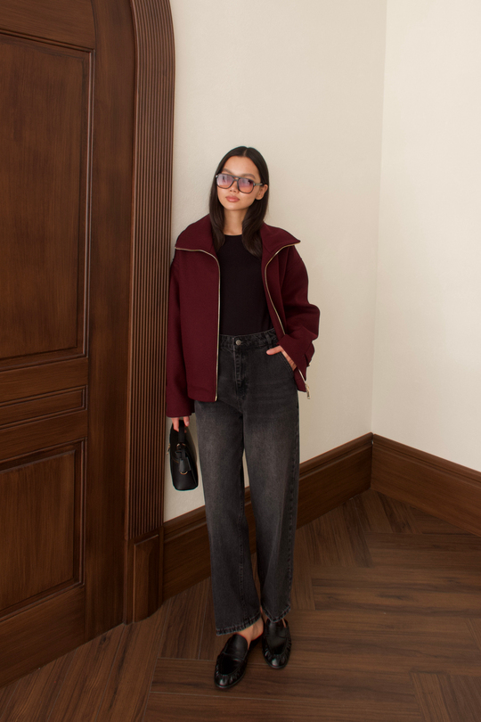 Fermuarlı Kaşe Kaban - BORDO
