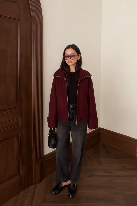 Fermuarlı Kaşe Kaban - BORDO