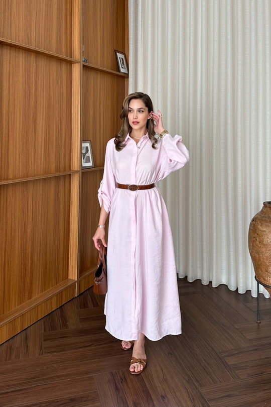 Gömlek Elbise - PEMBE