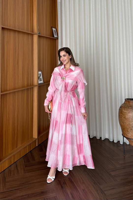Şal Aksesuarlı Elbise - PEMBE