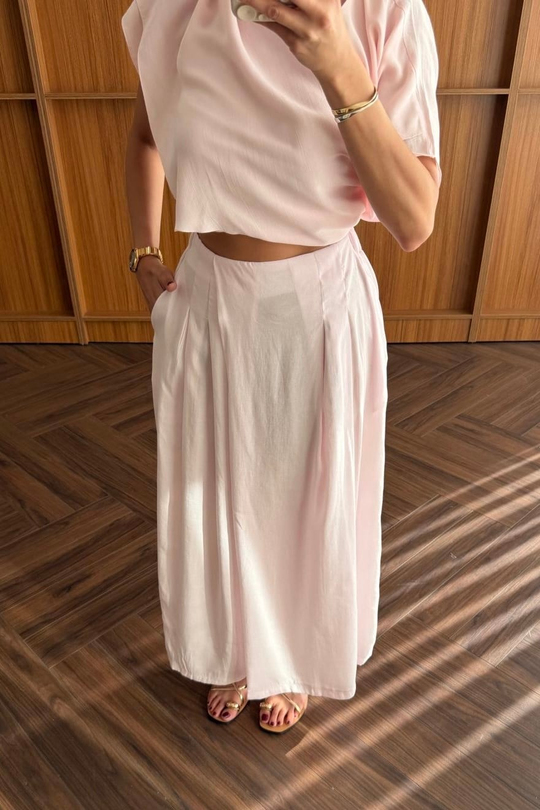 Tensel Etekli Pantolon - PEMBE