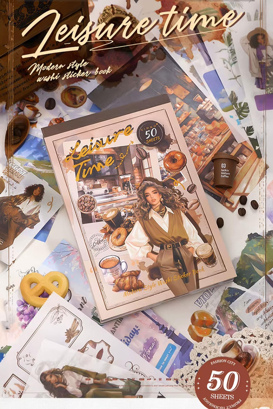Bullet Journal ve Scrapbook Sticker Seti - 50 Sayfa Modern Yaşam ve Moda Temalı Ajanda Süsleme
