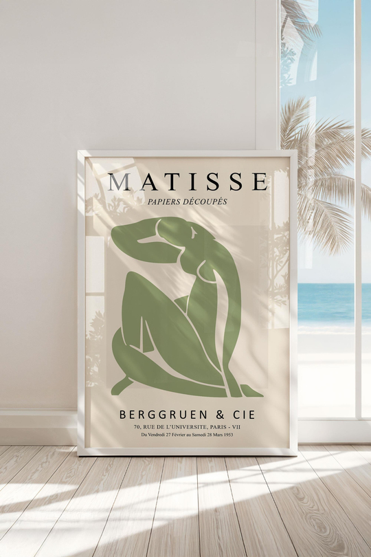 Çerçeveli Yeşil Matisse Vaha Premium Tablo: Minimalist Huzur ve Çağdaş Sanat