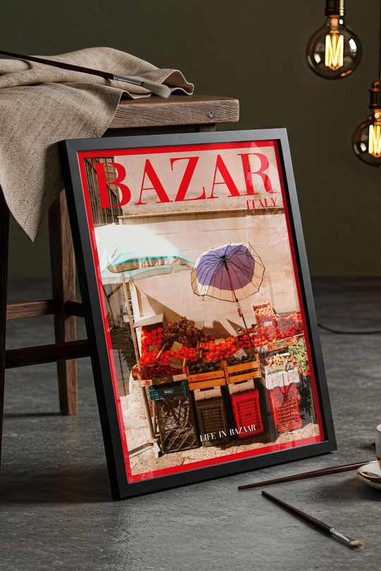 Dopamine Bazar Italy Dergi Kapağı - Siyah Çerçeveli Vintage İtalya Posteri