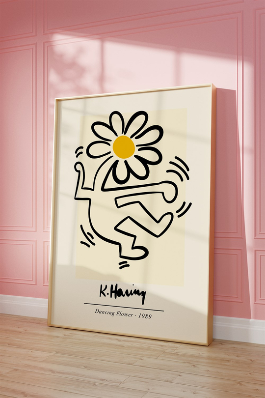 Flower by Keith Haring Yellow Tablo, Poster - Çerçevesiz